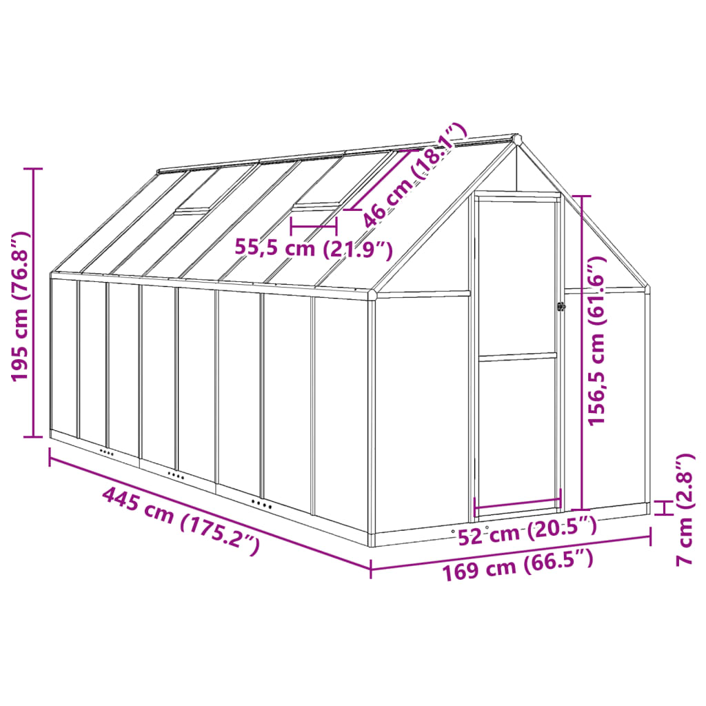 Howard Greenhouse with Base Frame Anthracite 445x169x195 cm Aluminium